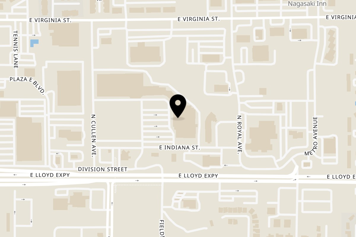 Map showing the location of Thai Bistro & Bar on 5416 E Indiana St in Evansville
